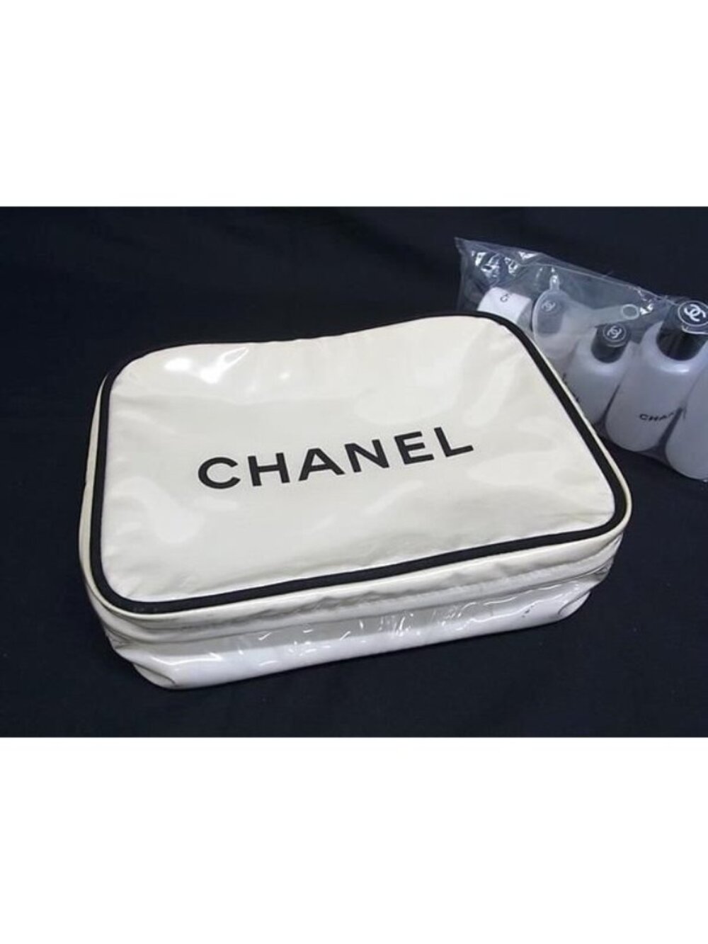 Chanel Multi Pouch Makeup Travel Set Amenity Set Ivory Black